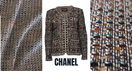 Sacou cu guler rotund de inspirație alături de stofă chanel în tonuri de toamnă