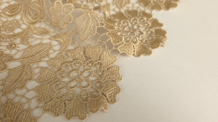 Dantelă macrame nude cu margine festonată în prim-plan