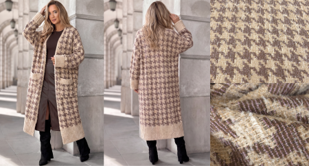 cardigan lung de inspirație lângă mostre de stofă picior de cocoș cu accente lila